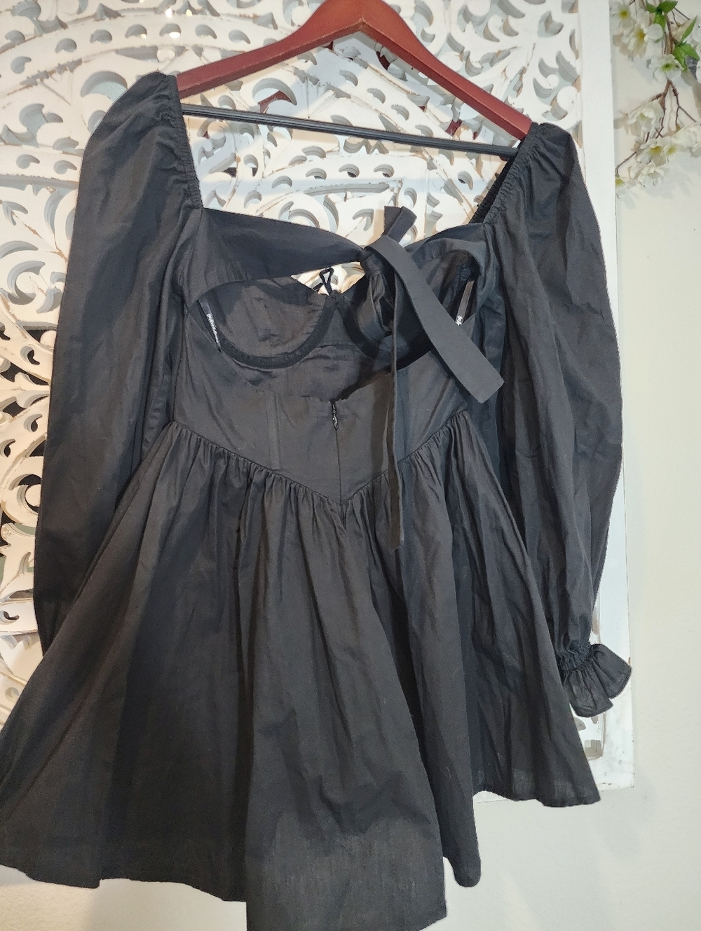 FOR THE LOVE & LEMONS RUTH MINI BLACK DRESS LONG SLEEVES W RUFFLES WOMENS XSMALL - Picture 4 of 14